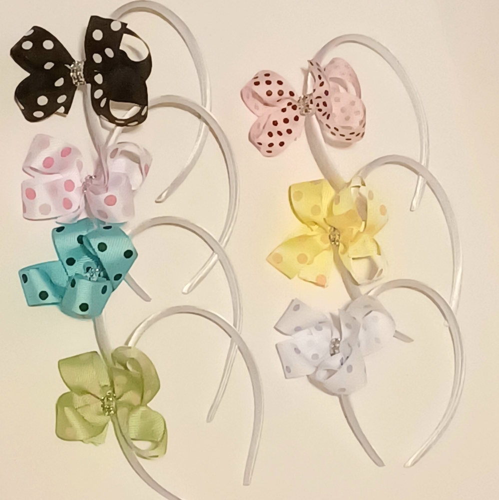 7pc Girls Satin Boutique Headbands Polka Dot
